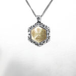 Imam Javad (a.s.) amulet necklace, silver, hexagonal, four-quarter design + Imam Hossein (a.s.) amulet