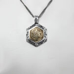 Imam Javad (a.s.) amulet necklace, silver, large hexagonal design, Solomon’s seal + Imam Hossein (a.s.) amulet