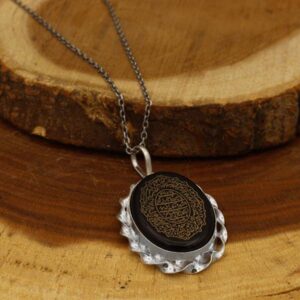 Men’s and women’s handmade black agate necklace with ivy design + amulet of Imam Javad (AS) + Ayatul Kursi