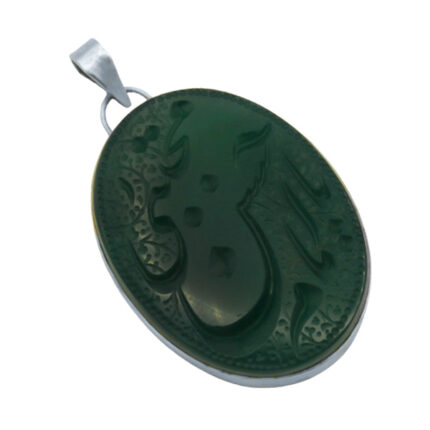 Men’s and women’s handmade silver green agate necklace with Karim’s design + Imam Javad (AS) amulet engraving