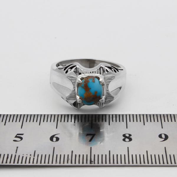Men’s handmade Nishaburi turquoise ring, Manib design