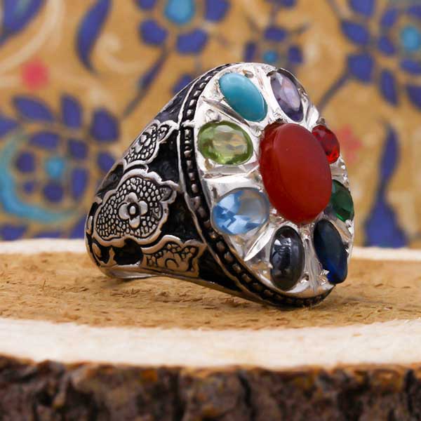 Men’s multi-stone silver ring with Manushak design