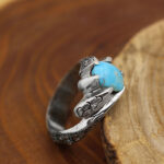 Men’s silver Nishaburi turquoise ring, hand-made with Rahnama design
