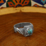 Men’s silver Nishaburi turquoise ring, handmade by Ayhan design