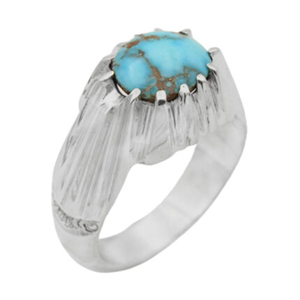 Men’s silver Nishaburi turquoise ring, handmade by Fateb design