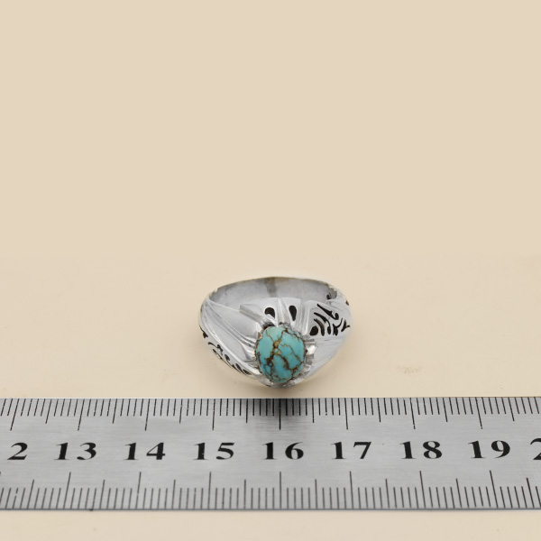 Men’s silver Nishaburi turquoise ring, handmade by Gersha design