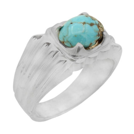 Men’s silver Nishaburi turquoise ring, handmade by Loa design