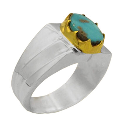 Men’s silver Nishaburi turquoise ring, handmade by Samsam design