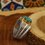 Men’s silver Nishaburi turquoise ring, handmade by Samsam design