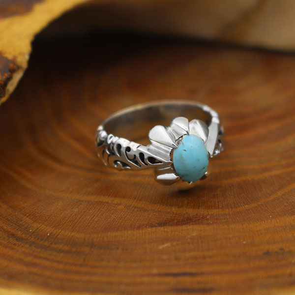 Men’s silver Nishaburi turquoise ring, handmade, land design