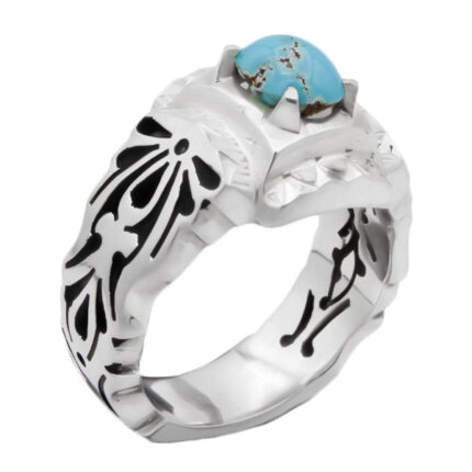 Men’s silver Nishaburi turquoise ring, handmade, Malek Ara design