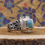 Men’s silver Nishaburi turquoise ring, handmade, Malek Ara design