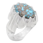 Men’s silver Nishaburi turquoise ring, handmade, message design