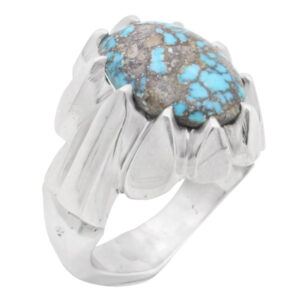 Men’s silver Nishaburi turquoise ring, handmade, message design