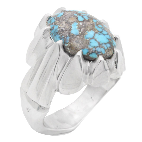 Men’s silver Nishaburi turquoise ring, handmade, message design