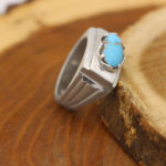Men’s silver Nishaburi turquoise ring, handmade Rajab design