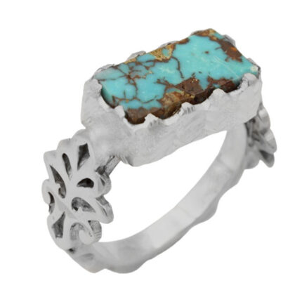 Men’s silver Nishaburi turquoise ring, handmade, Shaaban design