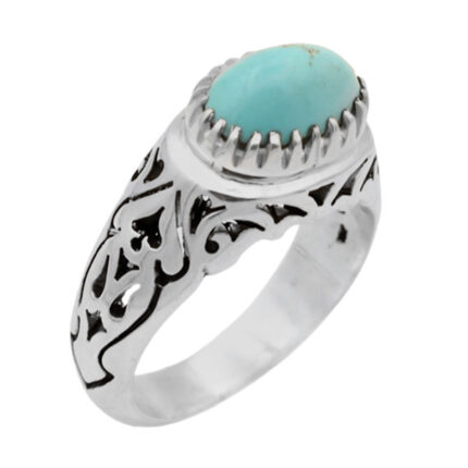Men’s silver Nishaburi turquoise ring, handmade, Shapoor design