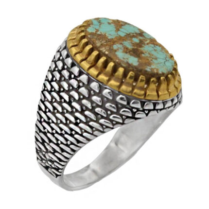 Men’s silver Nishaburi turquoise ring with shell design