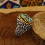 Men’s silver Nishaburi turquoise ring with shell design