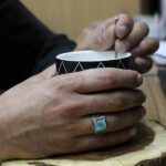 Nishaburi turquoise men’s silver ring with Ya Hossein design