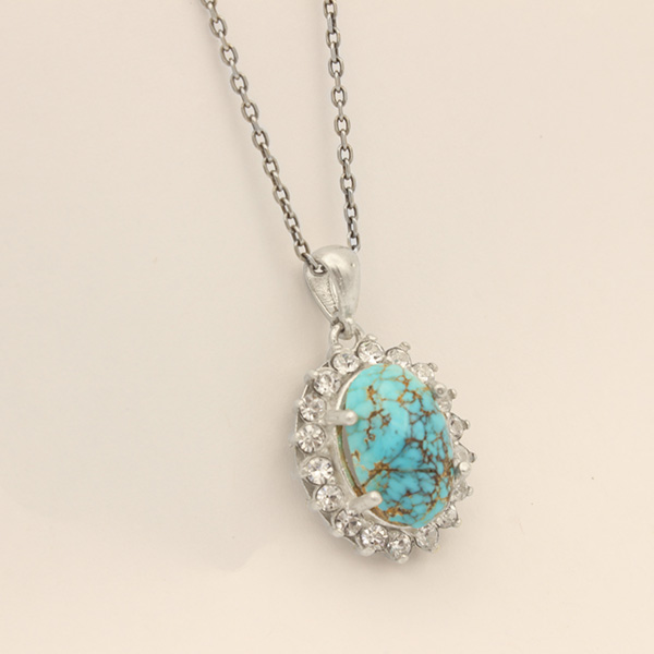 Turquoise Nishaburi silver necklace for women, Cebu design