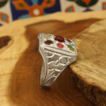 Women’s and men’s multi-stone silver ring, handmade by Farhamand design + amulet of Imam Javad (AS)