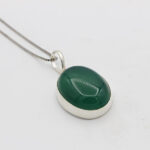 Women’s and men’s silver green agate necklace Salman design + amulet of Imam Javad (AS)