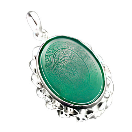 Women’s and men’s silver green agate necklace “Van Yakad” design + amulet of Imam Javad (AS) + Torbat of Imam Hossein (AS)