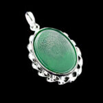 Women’s and men’s silver green agate necklace “Van Yakad” design + amulet of Imam Javad (AS) + Torbat of Imam Hossein (AS)