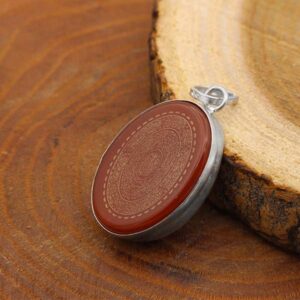Women’s and men’s silver red agate necklace with blessed remembrance design + amulet of Imam Javad (AS) + Torbat of Imam Hossein (AS)