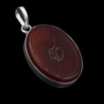 Women’s and men’s silver red agate necklace “Ziyarat Ashura” design + amulet of Imam Javad (AS) + Torbat of Imam Hossein (AS)