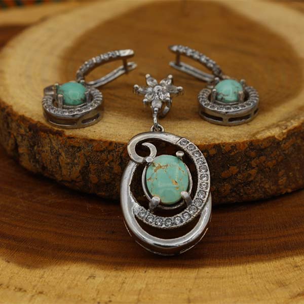 Women’s half-set of silver Nishaburi turquoise, handmade design