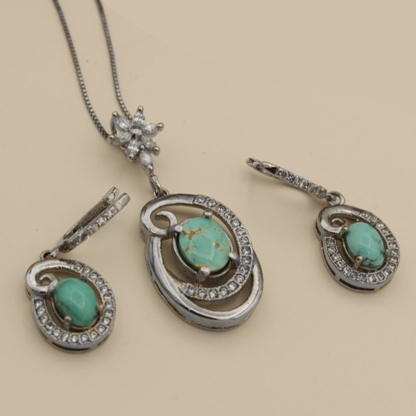 Women’s half-set of silver Nishaburi turquoise, handmade design