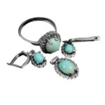 Women’s half set of silver Nishaburi turquoise, Helda design