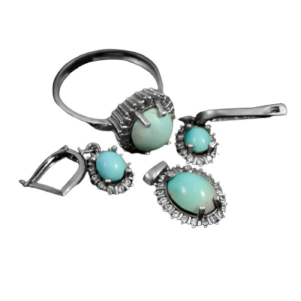 Women’s half set of silver Nishaburi turquoise, Helda design
