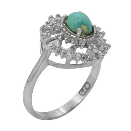 Women’s Nishaburi silver turquoise ring with Hanana design