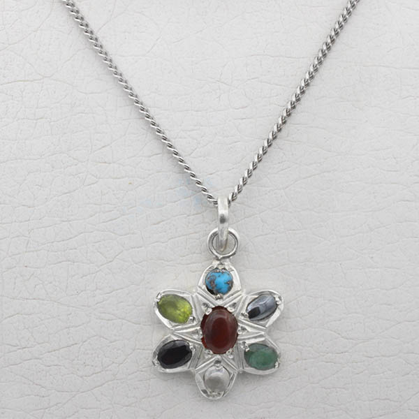 Women’s silver necklace with many gems, the original design of Samin + amulet of Imam Javad (AS)
