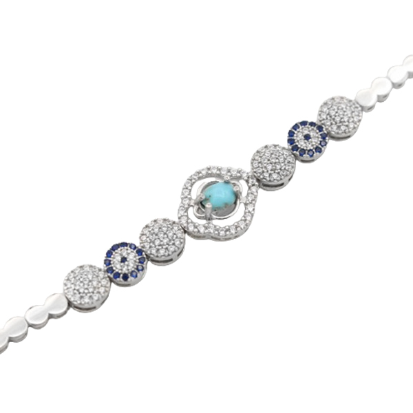 Women’s silver Nishaburi turquoise bracelet with long hair design