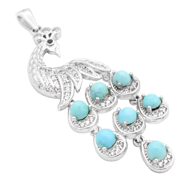 Women’s silver Nishaburi turquoise necklace with peacock design