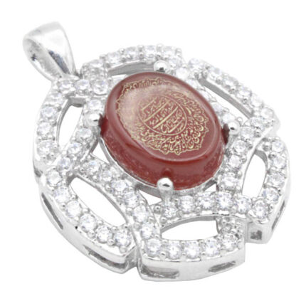 Women’s silver red agate necklace with Samana design + amulet of Imam Javad (AS) + Ayat al-Kursi