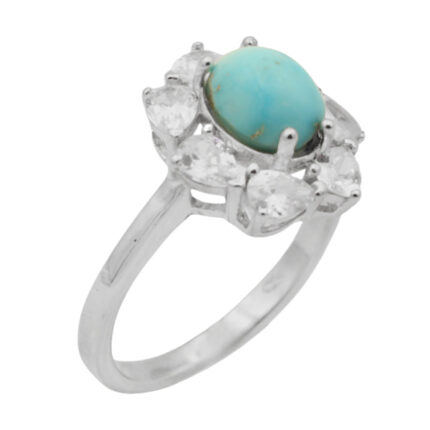 Women’s turquoise Nishaburi silver ring with coral design
