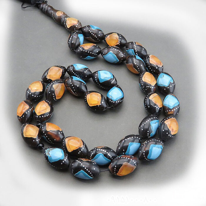 33 Beads Kook Wood Tasbih with special amber and turquoise inlays