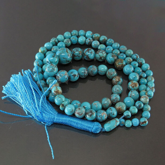 Echter Nishaburi-Türkis (Feroza) Tasbih-Rosenkranz mit 101 Perlen, verstärkte Farbe