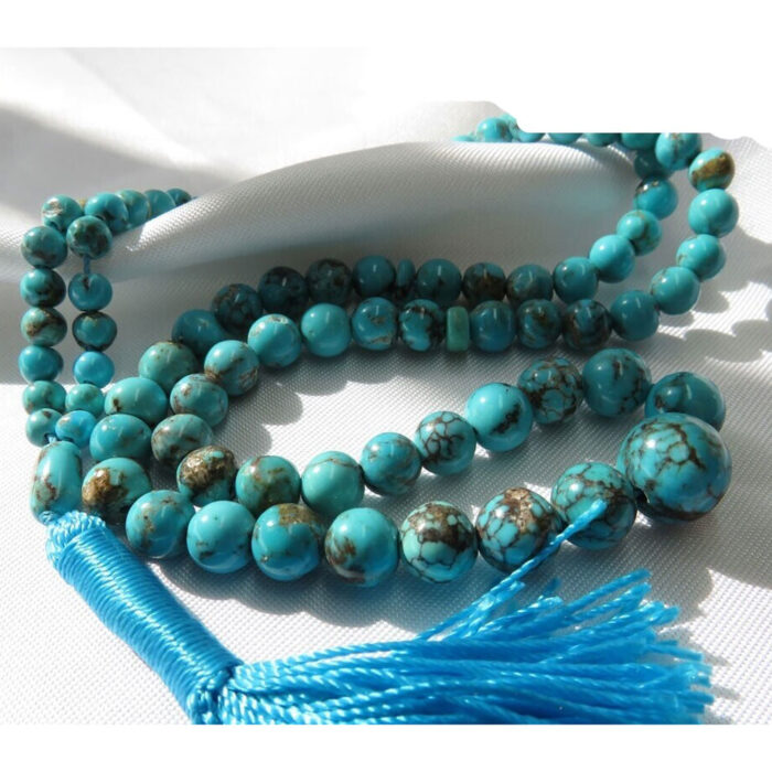 Real Nishaburi turquoise (feroza) Tasbih rosary with 101 beads, enhanced color