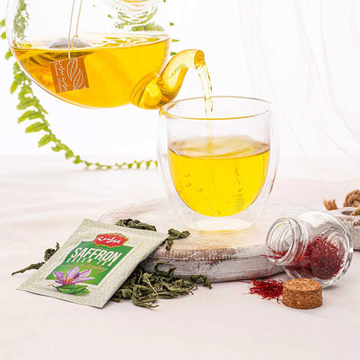 شاي أخضر بالزعفران، كيس شاي الأعشاب، 100 قطعة