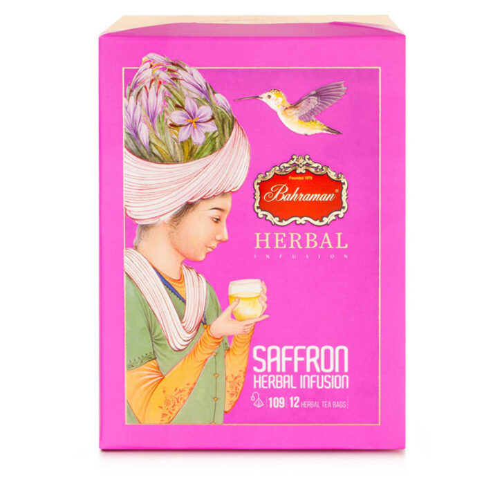 Saffron Herbal Infusion Tea Bag, with Cardamom and Rose buds (6 Packs)