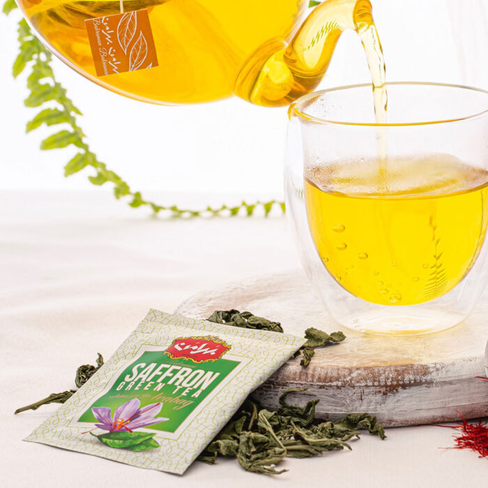 شاي أخضر بالزعفران، شاي سريع التحضير، كيس شاي الأعشاب (6 عبوات)