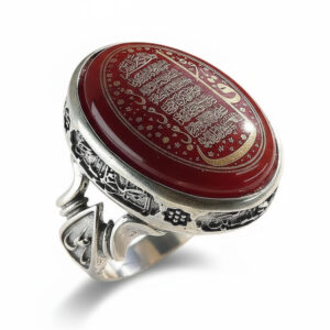 Handmade Agate Ring with Four Quls Engraving Spiritual