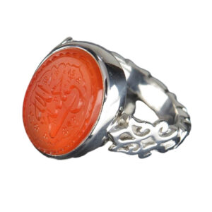 Delicate Silver Ring with Orange Yemeni Agate by Engraved Hasbi Allah